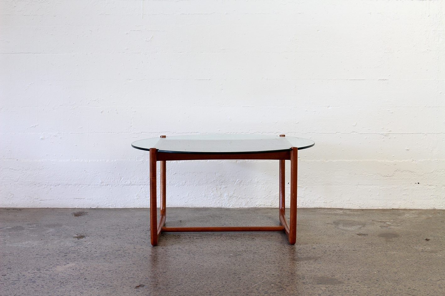 Vintage glass and teak coffee table