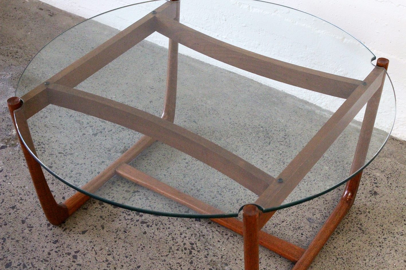 Vintage glass and teak coffee table