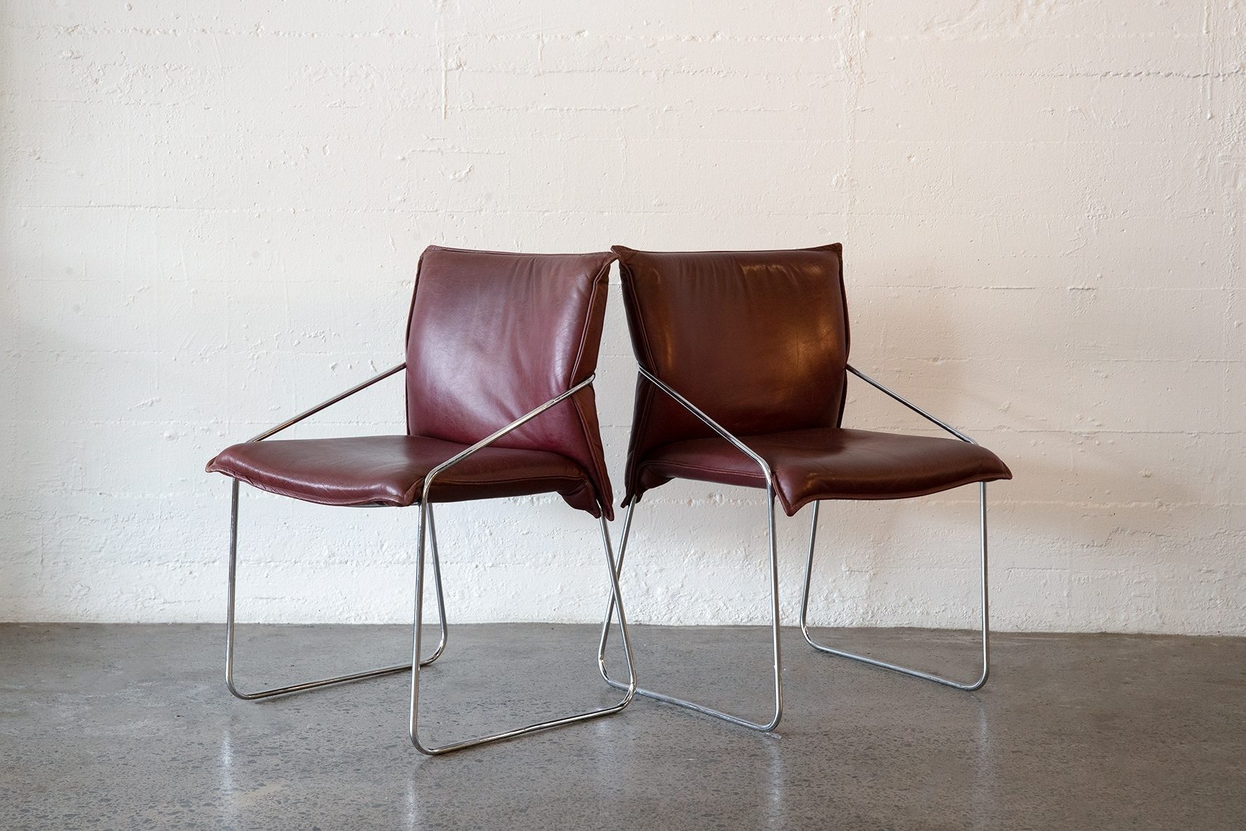 Pair of vintage leather and chrome chairs - SOLD