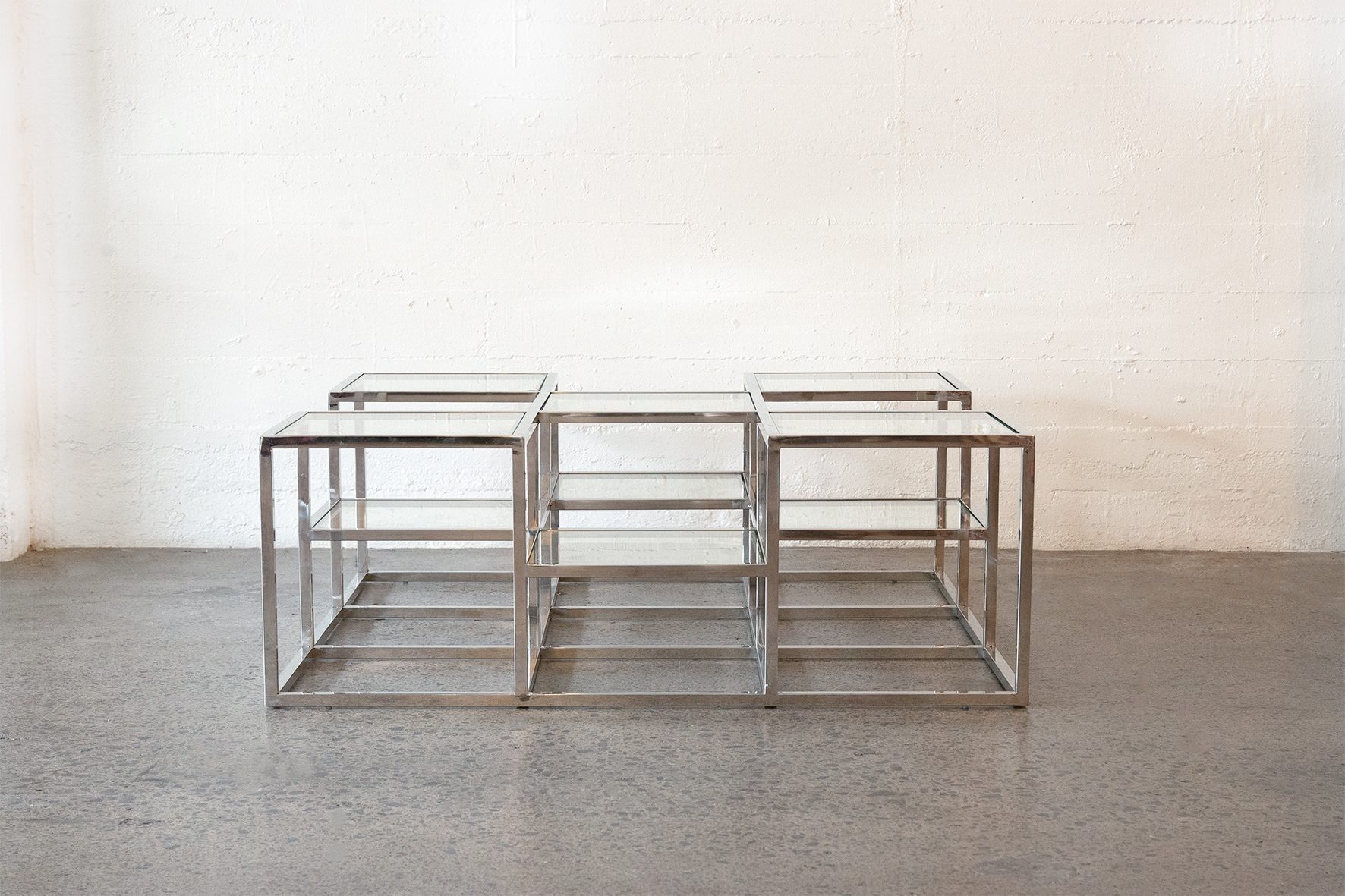 Vintage chrome and glass multilevel table