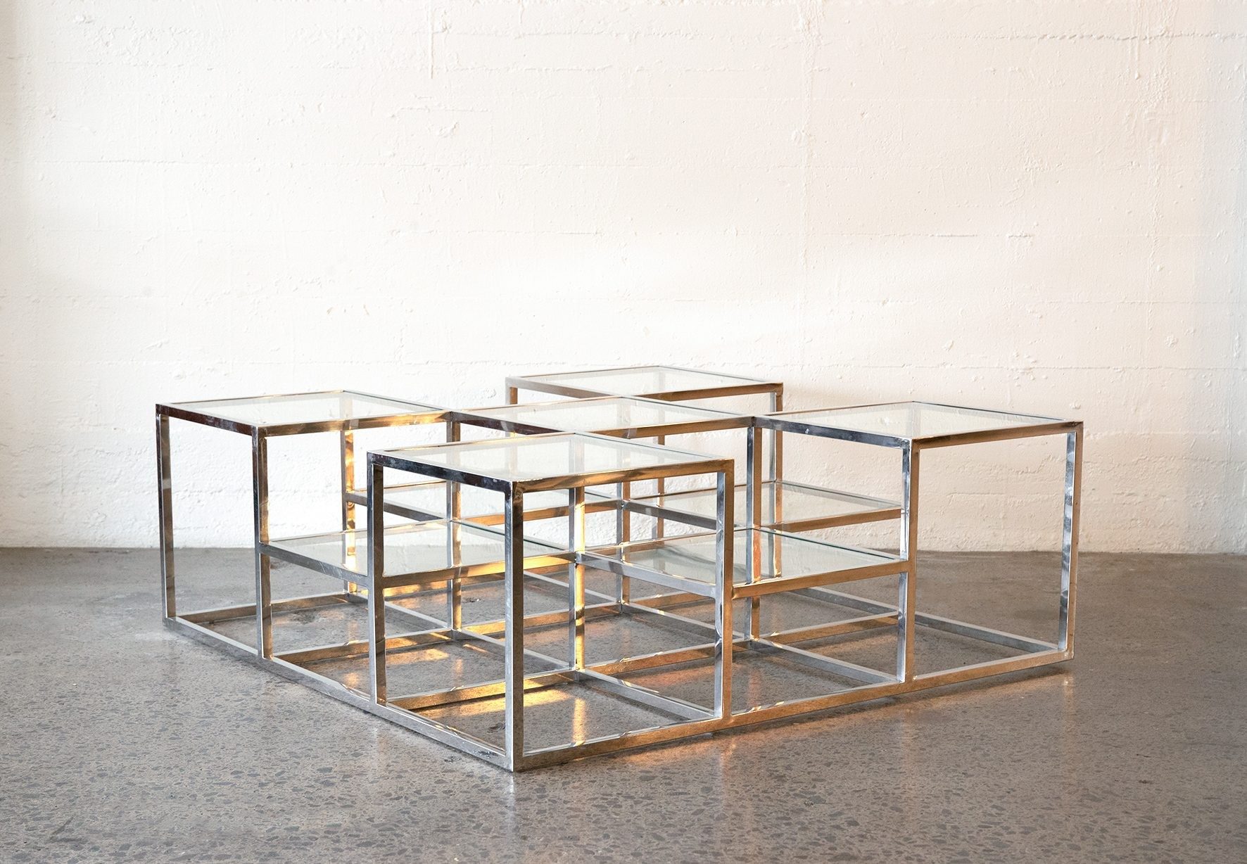 Vintage chrome and glass multilevel table