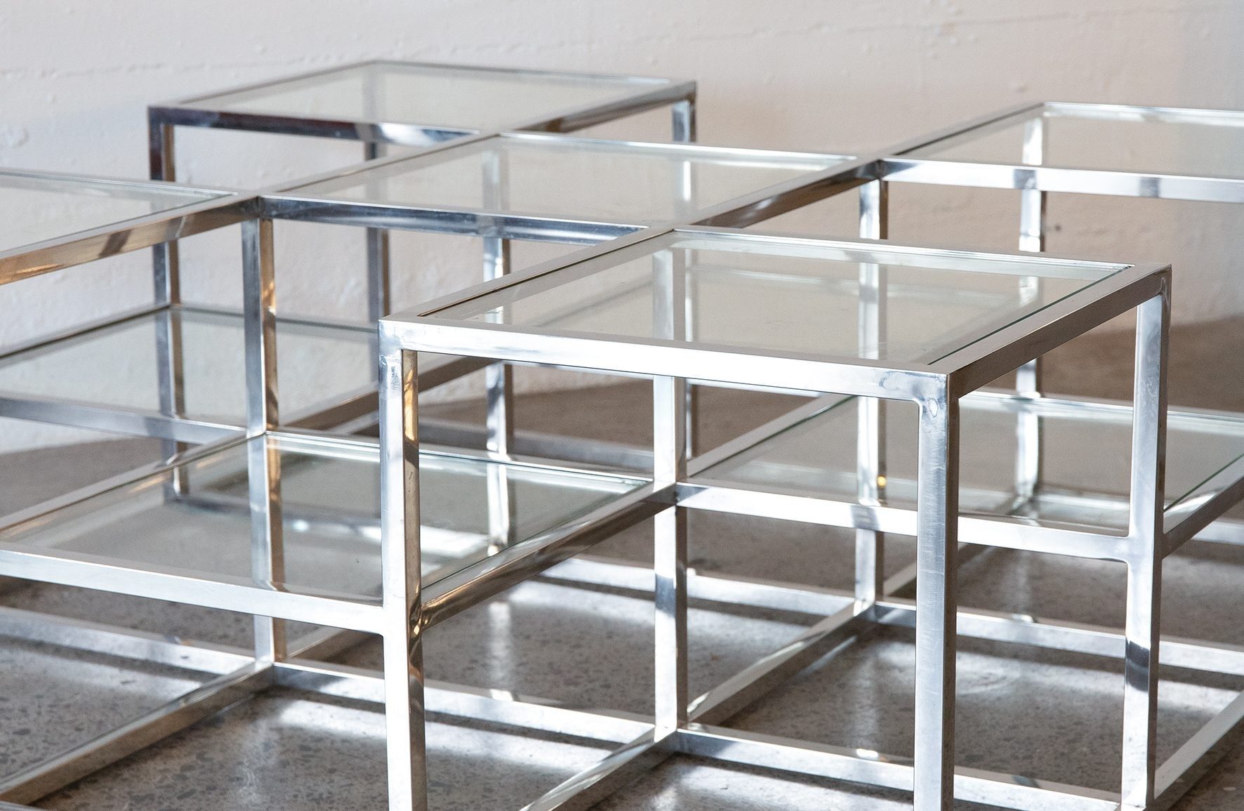 Vintage chrome and glass multilevel table
