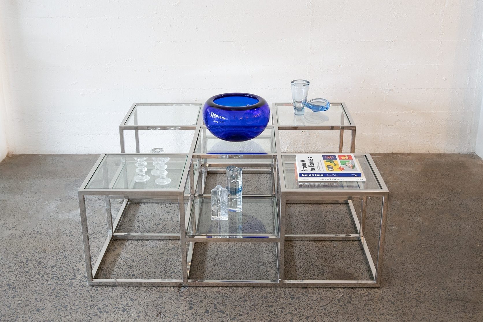 Vintage chrome and glass multilevel table