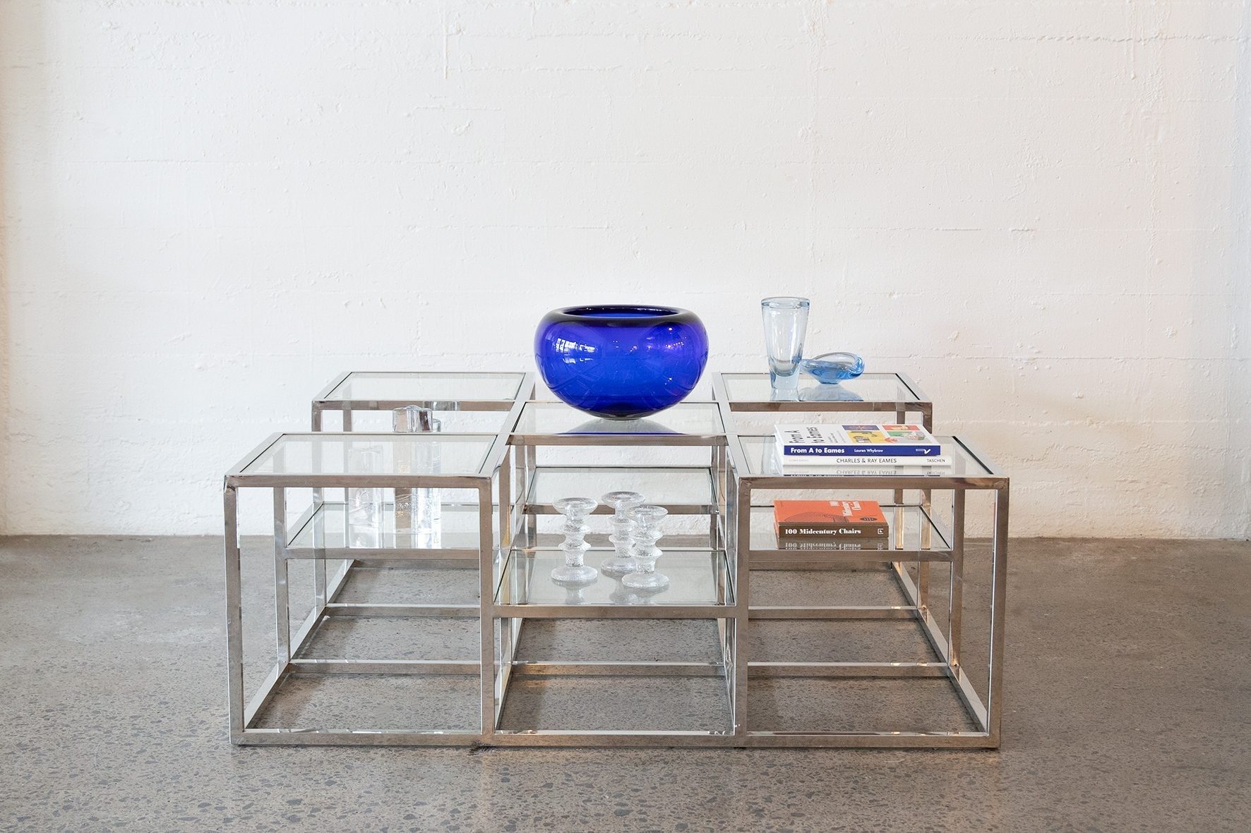 Vintage chrome and glass multilevel table