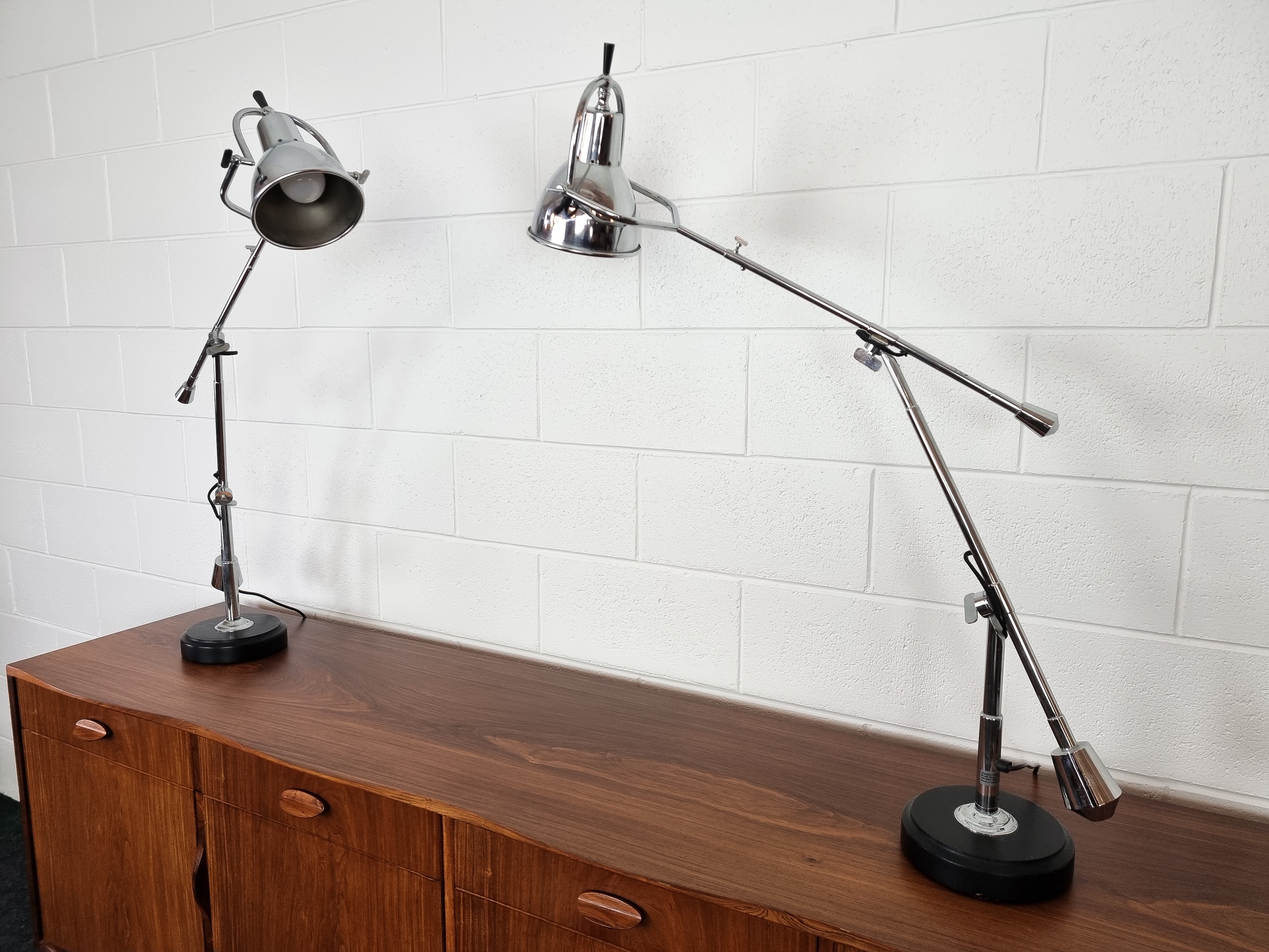 Pair of Studio Italia Large chrome anglepoise lamps.